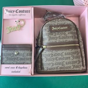 JUICY COUTURE mini backpack gift set  key chain  and card holder.